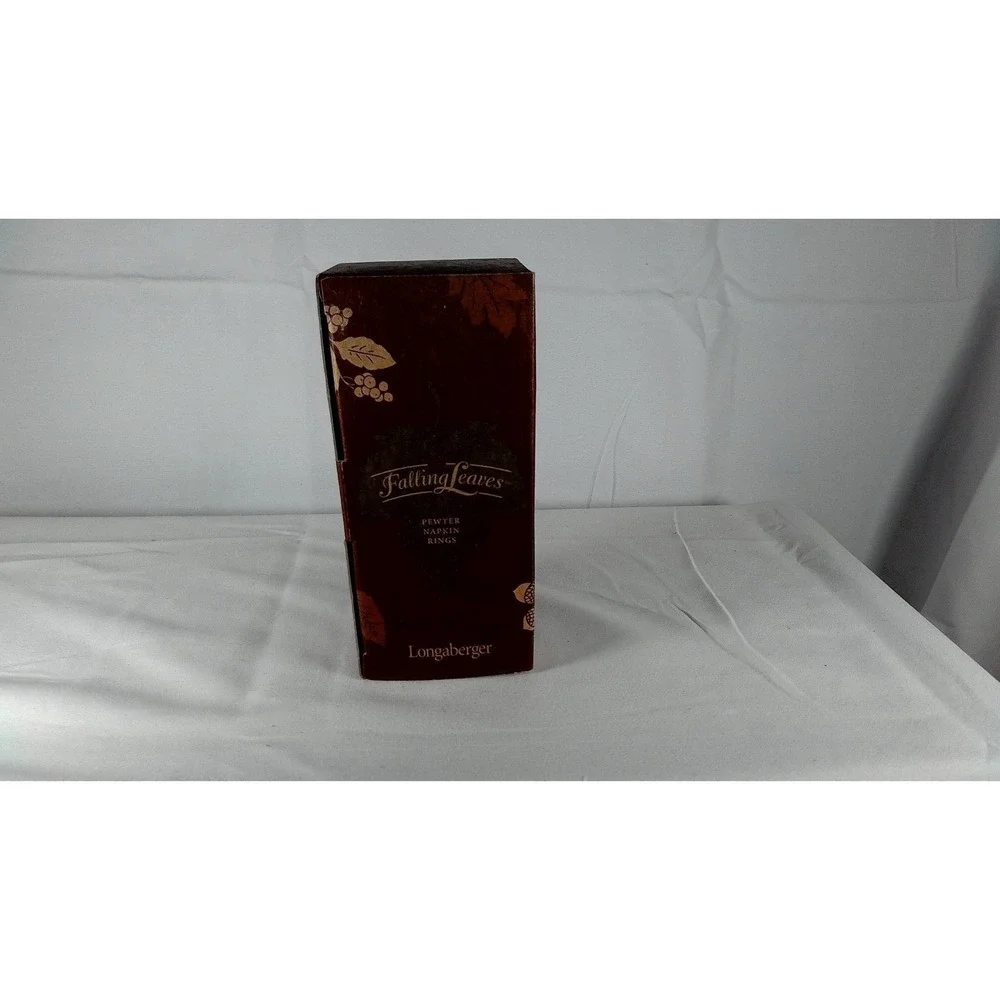 Longaberger Falling Leaves Pewter Napkin Rings Set of 4 In‎ Original Box (2001)